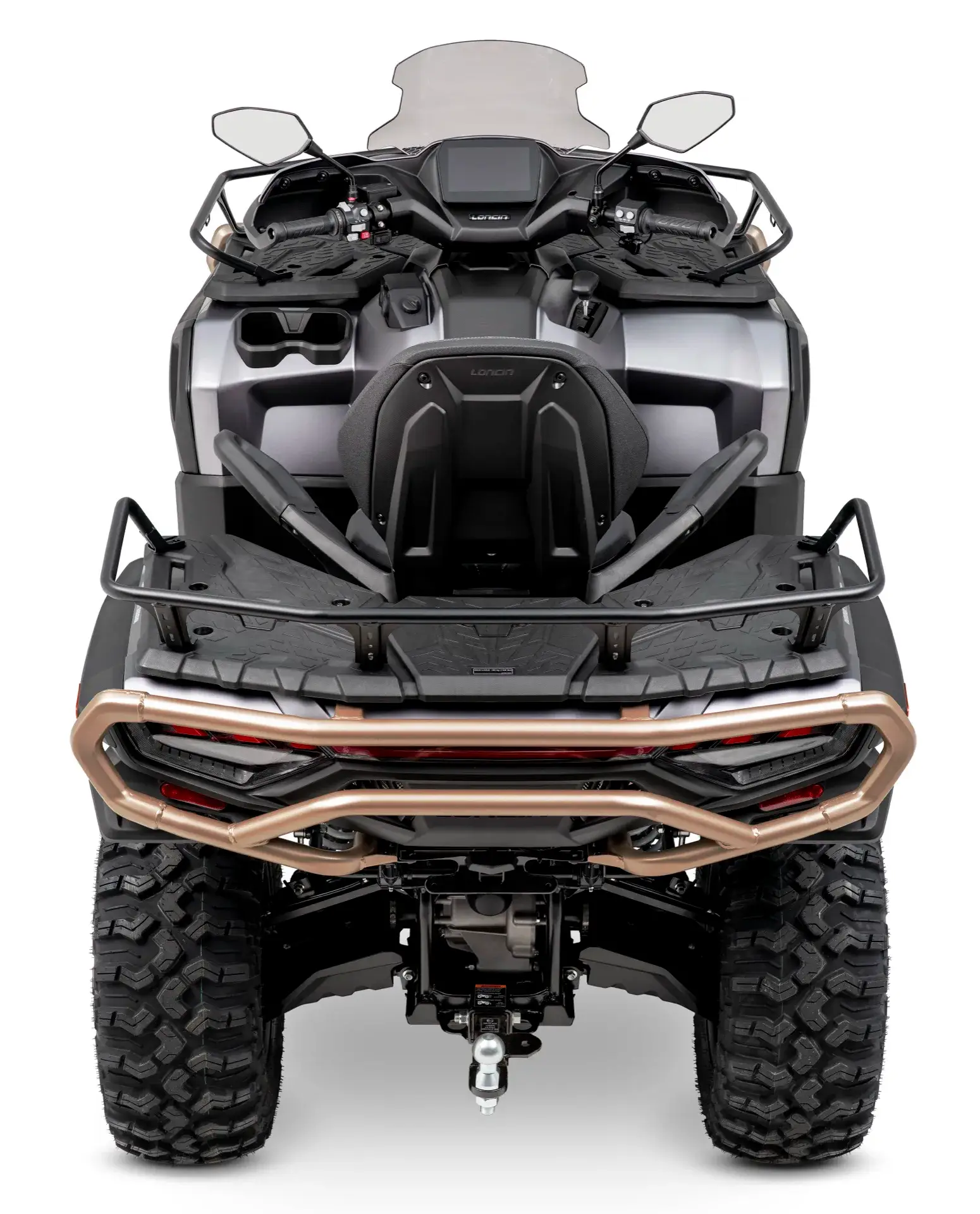 Loncin XWolf 1000L Land Trekker Grau matt mit goldenem Bumper – Heckansicht von oben mit Ladefläche | Loncin ATV bei Brunner ATV Nation Augsburg
