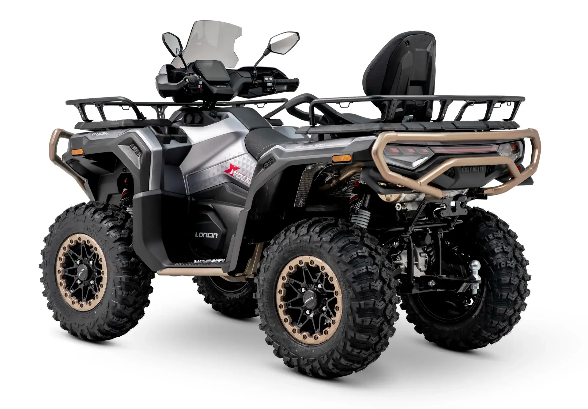 Loncin XWolf 1000L Land Trekker Grau matt mit goldenem Bumper – 3/4-Ansicht hinten links | Loncin ATV bei Brunner ATV Nation Augsburg