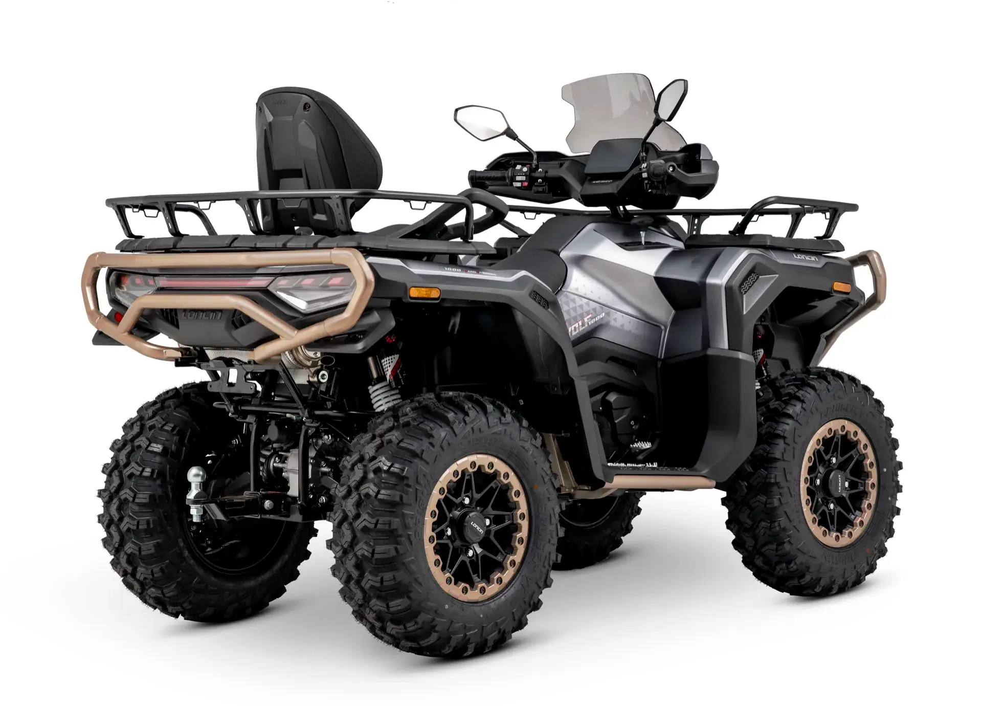 Loncin XWolf 1000L Land Trekker Grau matt mit goldenem Bumper – 3/4-Ansicht hinten rechts | Loncin ATV bei Brunner ATV Nation Augsburg