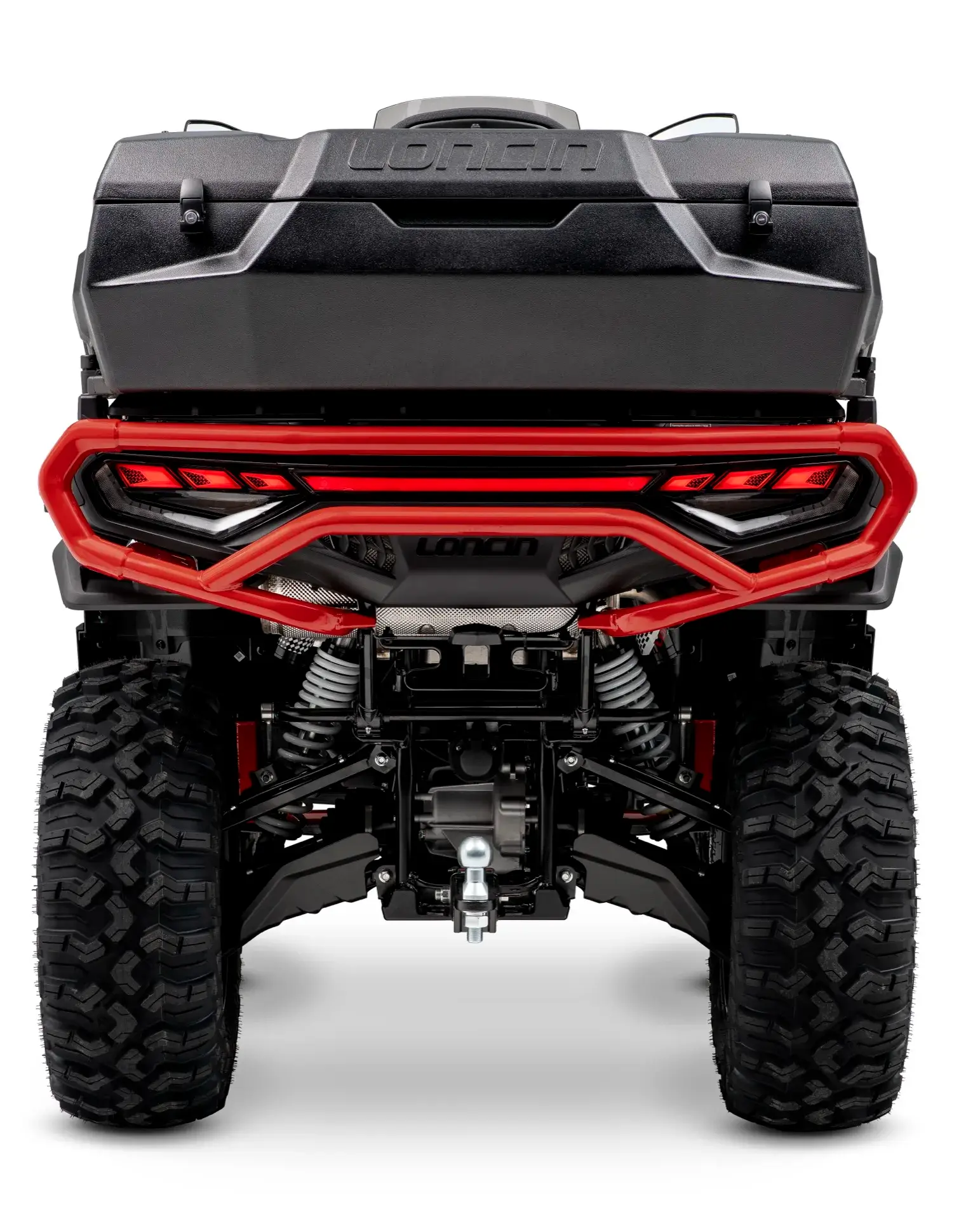 Loncin XWolf 1000L Land Trekker Schwarz glänzend mit rotem Bumper – Heckansicht mit Heckbox | Loncin ATV bei Brunner ATV Nation Augsburg