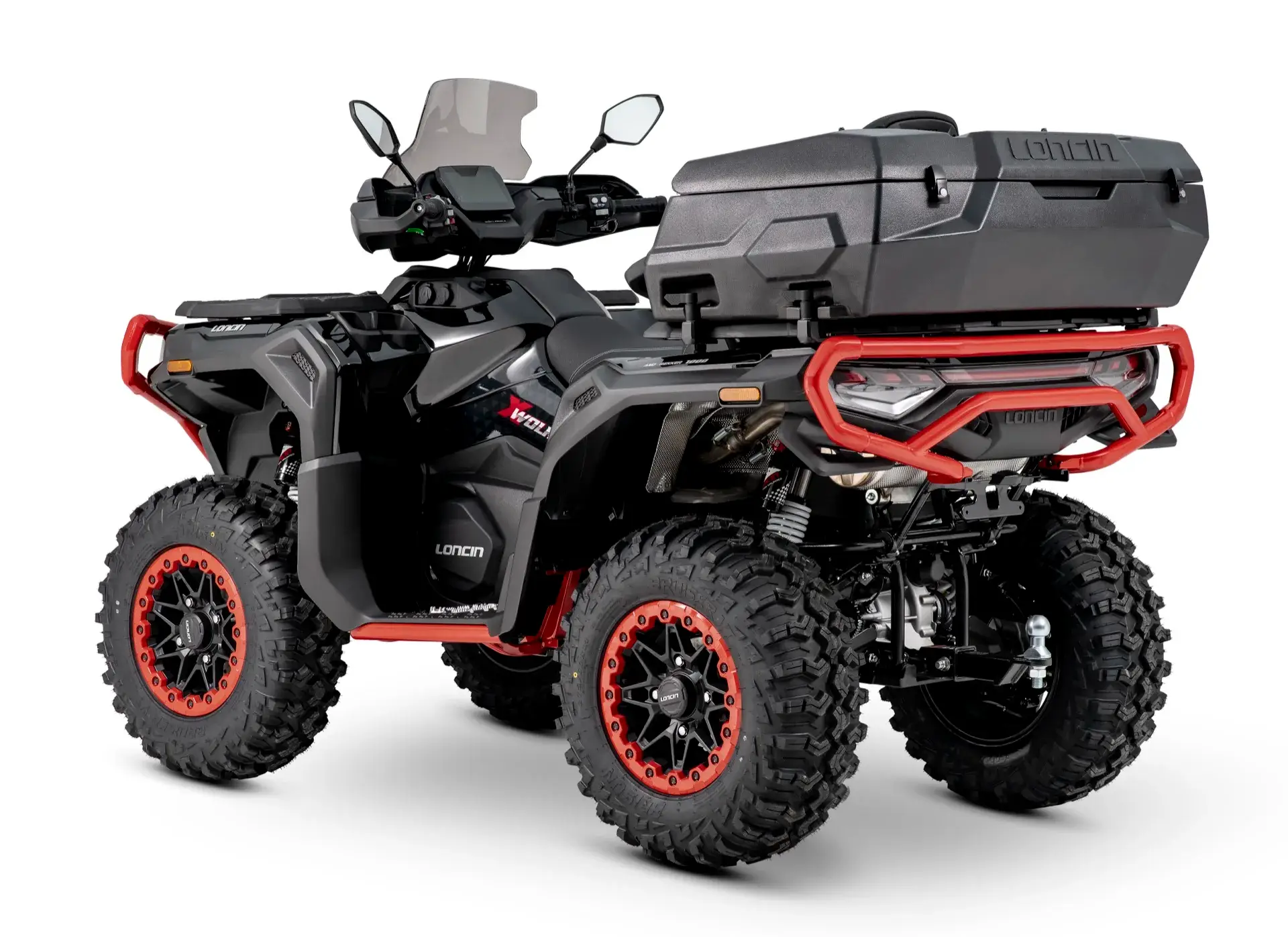 Loncin XWolf 1000L Land Trekker Schwarz glänzend mit rotem Bumper – 3/4-Ansicht hinten links | Loncin ATV bei Brunner ATV Nation Augsburg